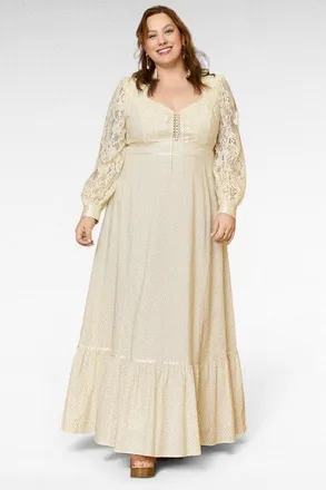 ModCloth Jacqueline High Collar Maxi Dress, ModCloth x Gunne Sax in Ivory Meadow at Nordstrom, Size X-Large