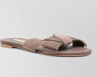 Casadei ribbon flat sole fringe slide sandals