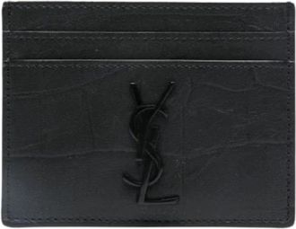 Saint Laurent Monogram Logo Plaque Card Case Holder - Heren - Portefeuilles - Zwart - ONE Size - Accessoires