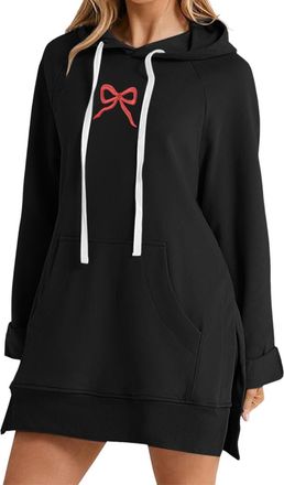 Generic Party Dress for Women The Warmy Oversized Hoodie Dress for Women Casual Drawstring Long Sweatshirt with Pocket Fashion Split Hem Long Sleeve(Black,S)