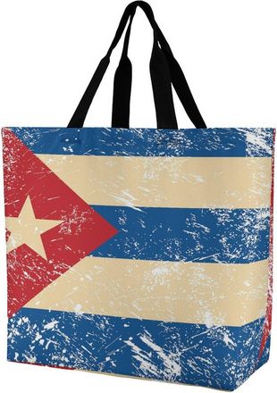 Generic Cuba Vintage Flag Large Reusable Shopping Bag Lightweight Foldable Tote Bags Washable Shoulder Handbag