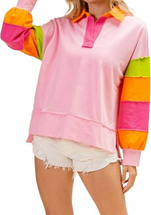 Bibi Out & About Colorblock Pullover Top In Pink