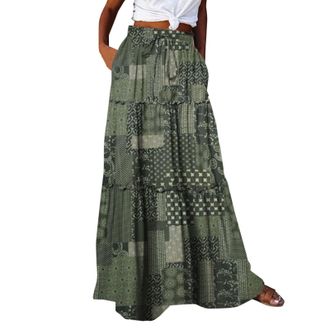 Generic Long Skirts For Women Uk Elasticated Waist Boho Flowy Skirt Lounge-Maxi Skirt With Pockets Ruched Pleated Skater Pretty Flared Skirt Long Daily Wear S