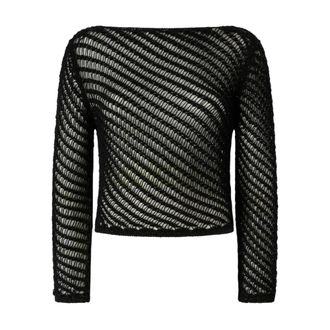 Pinko Round-neck Knitwear, female, Black, Size: M Faglia ZL7 Open-knit Sweater