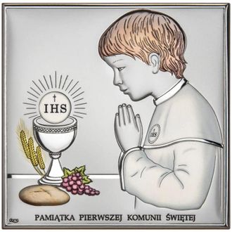 OEM Cuadro Plateado Recuerdo De La Primera Comuni&oacute;n Con Ni&ntilde;o, Grabado A Color Ds48-co 7 X 7 Cm