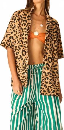 Natalie Martin Kevin Classic Short-Sleeve Button-Down Shirt In Leopard Cotton