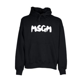 Msgm Hoodies, male, Black, Size: XL New Brush Hoodie
