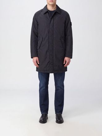 Stone Island Single-Breasted Knee-Length Trench Coat in Nylon with Logo Patch