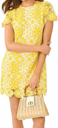 Lilly Pulitzer Cortney Crochet Shift Dress In Mimosa Yellow Full Bloom Knit Panel