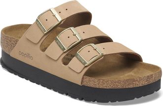 Birkenstock Mens Birkenstock Florida 1029760 Sandals Beige Nubuck Leather Platform HAWK1317