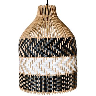 Beliani L&aacute;mpara Colgante Pantalla De Rat&aacute;n Estructura De Hierro Estilo Boho Tejida A Mano Iluminaci&oacute;n Blanco Y Negro Turabo