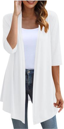 Generic KUIH Cardigans for Women UK Loose Lightweight 3/4 Sleeve Open Front Cardigans Casual Summer Jacket Ladies V Neck Waterfall Cardigan Sweater Cotton Out