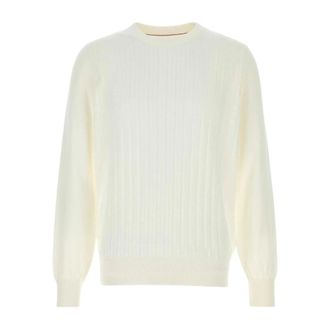 Brunello Cucinelli Brunello Cucinelli, Round-neck Knitwear, male, White, Size: XS Cotton Sweater