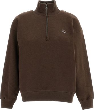 Maison Kitsun&eacute; Brown Baby Fox Cotton Half-Zip Sweatshirt