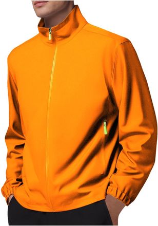 Generic Mens Waterproof Jackets Autumn Lightweight Rain Coats Long Sleeve Windbreaker with Pockets Solid Color Stand Collar Sports Jacket Outdoor Golf Waterpr