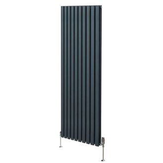 MonsterShop Oval Column Radiator & Valves - 1800mm x 600mm - Anthracite Grey