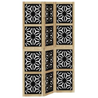 vidaXL Biombo Separador 3 Paneles Madera Maciza Paulownia Marr&oacute;n Negro Vidaxl