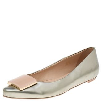 Tod's Tods Silver/pink Patent Leather Buckle Detail Flats