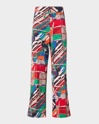 Akris Chieko Denim Sea Clipper Print Cropped Pants