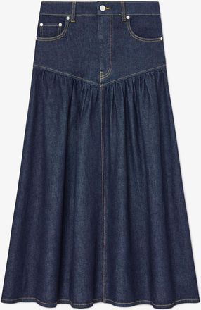 Ganni Navy Skirt in Stretch Denim - Size 32 Organic Cotton