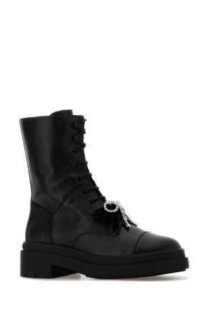 Jimmy Choo London Womens Black Leather Averi Boots Blackcrystal Stivali