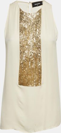 Dsquared2 Cream Chiffon Embellished Sleeveless Top