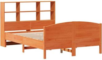 vidaXL Cama Con Estanter&iacute;a Sin Colch&oacute;n Madera Maciza Marr&oacute;n 140x190 Cm Vidaxl