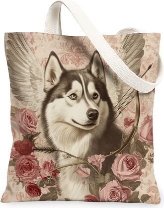 Generic Valentines Day Ragdoll Cat Canvas Tote Bag for Shopping 13x15, Vintage Puppy Reusable Grocery Print Bag for Women, Retro Pet Beach Aesthetic Painting 