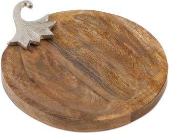 Melrose International Wooden Pumpkin Tray with Aluminum Stem 14L - Brown, Gray
