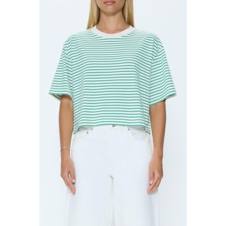 Pistola Denim Mae Stripe Boxy Crop T-Shirt in Vert Stripe at Nordstrom, Size X-Large