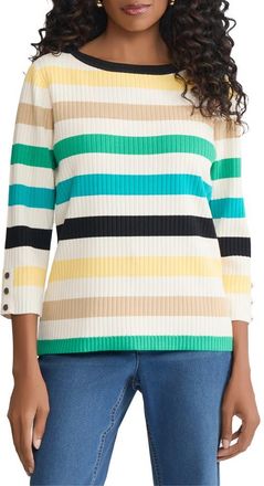 Jones New York Stripe Boat Neck Sweater in Kelly Multi at Nordstrom, Size X-Small P