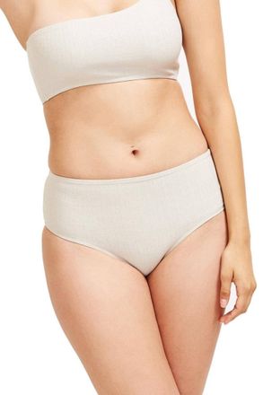 Sauipe Swimwear Serena Mid-Rise Bikini Bottom In Platinum Texture Fabric