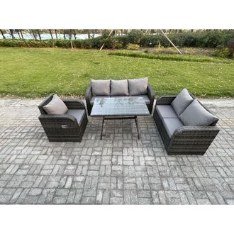 Fimous Outdoor Rattan Garden Furniture Set 7 Seater Patio Lounge Sofa Set with Dining Table Dark Grey Mixed - Fimous