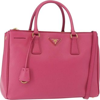 Prada Double Zip Lux Tote Saffiano Leather Pink Leather Handbag (Pre-Owned)