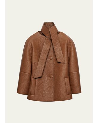 Prada Scarf-Neck Leather Structured Jacket