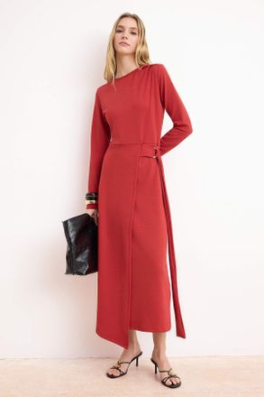 Trendyol Modest Dames Bordeaux Effen Maxi Lang Zakelijk A-lijn Modest Jurken