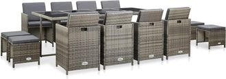 vidaXL Set Comedor De Jard&iacute;n 13 Piezas Y Cojines Rat&aacute;n Sint&eacute;tico Gris Vidaxl