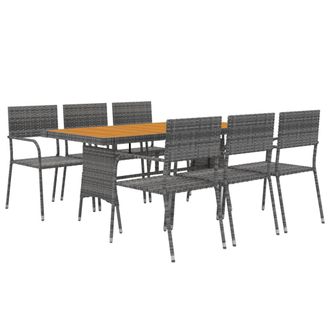 vidaXL Idaxl Juego De Comedor De Jard&iacute;n 7 Piezas Rat&aacute;n Sint&eacute;tico Gris Vidaxl