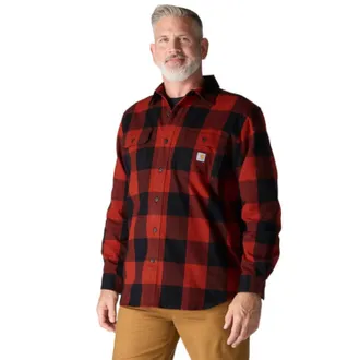 Carhartt Work in Progress Shirt Mens Spice Red Flannel Plaid Long Sleeve Button Up JAX1524