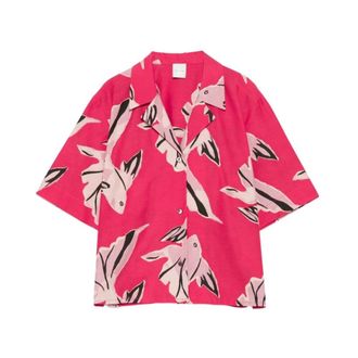 Paul Smith Fish Print Button Closure Short Sleeve Shirt - female - Paul Smith - Shirts - Red - 2XS - Blouses & Shirts
