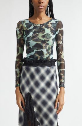 Collina Strada Womens Cardio Floral Print Gold Lam&eacute; Top in Snow Leopard at Nordstrom, Size X-Large