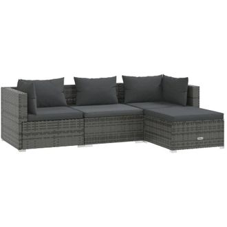 vidaXL Set De Muebles De Jard&iacute;n 4 Pzas Y Cojines Rat&aacute;n Sint&eacute;tico Gris Vidaxl