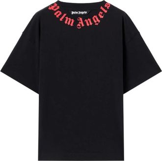 Palm Angels Neck Logo T-Shirt - Heren - T-shirts - Zwart - M - Katoen - Tops