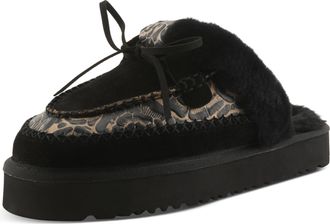 L'Artiste by Spring Step LArtiste Slider Embossed Leather & Suede Mule - Shearling-Lined Flatform Slip-On Clog, Black Multi Suede, 9.5-10