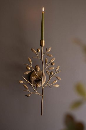 Kalalou Antique Brass Fruit Tree Taper Wall Sconce