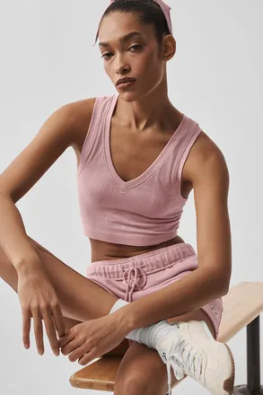 Alo | Seamless Pointelle Tank Top in Vintage Pink, Size: Medium