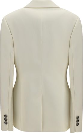 Versace Embroidered Lapel Stretch Wool Blazer - White