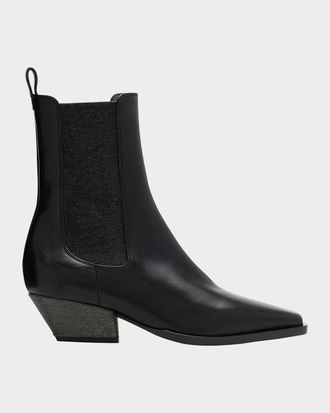 Brunello Cucinelli Leather Wool Western Chelsea Booties