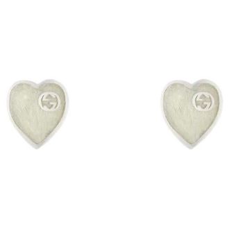 Gucci Heart GG Cross Sterling Silver Stud Earrings with Mother-of-Pearl Enamel - YBD645547003