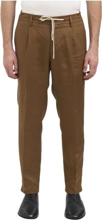 Daniele Alessandrini Pantalone in Lino - Heren - Slim Fit Broeken - Bruin - XL - Linnen - Broeken